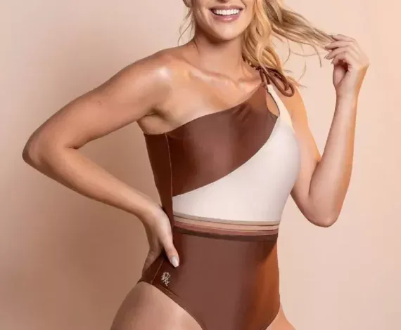 Maiô Feminino Um Ombro Com Bojo Todo Forrado