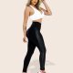Calça legging recorte em cirrê cós alto